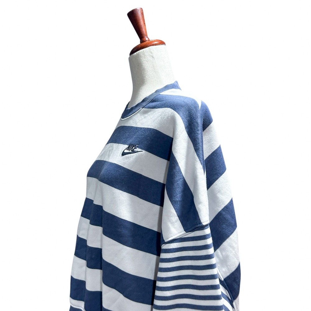 Nike Large Women's Phoenix Fleece Oversized Blue Striped Crew Boxy Preppy - Picture 3 of 14